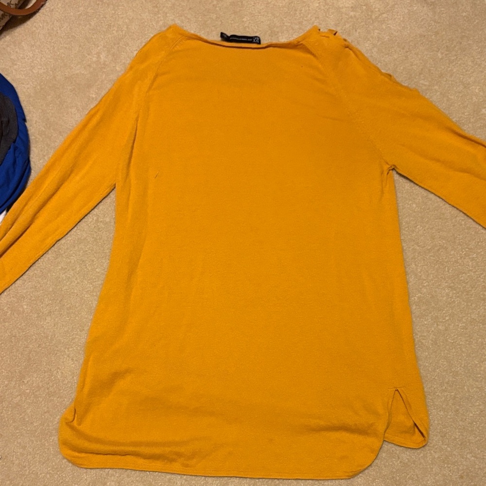 New York & Company Yellow Long Sleeve Blouse - Picture 2 of 2